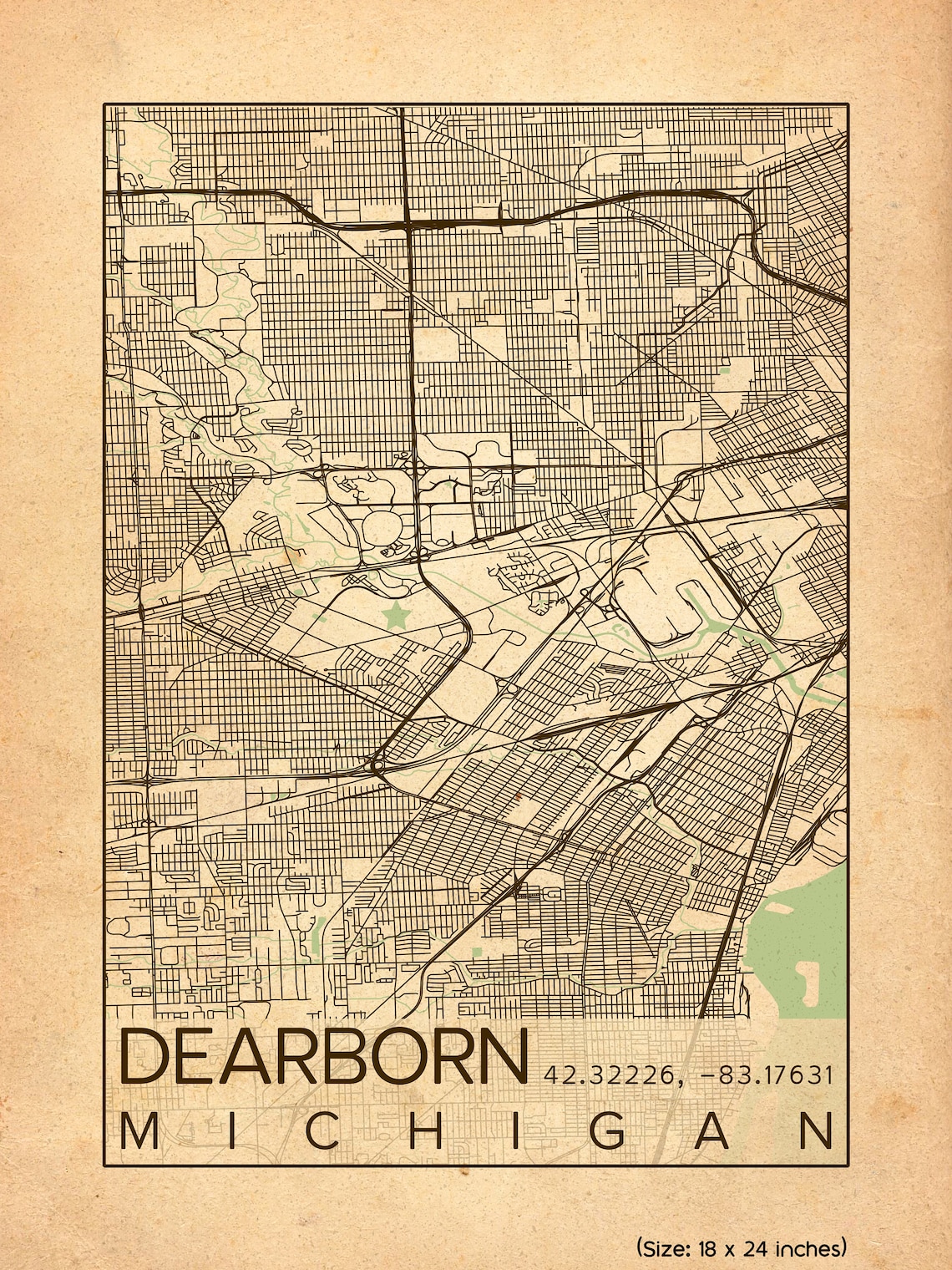 Dearborn City Map Print Poster Antique Vintage Aged Dearborn | Etsy