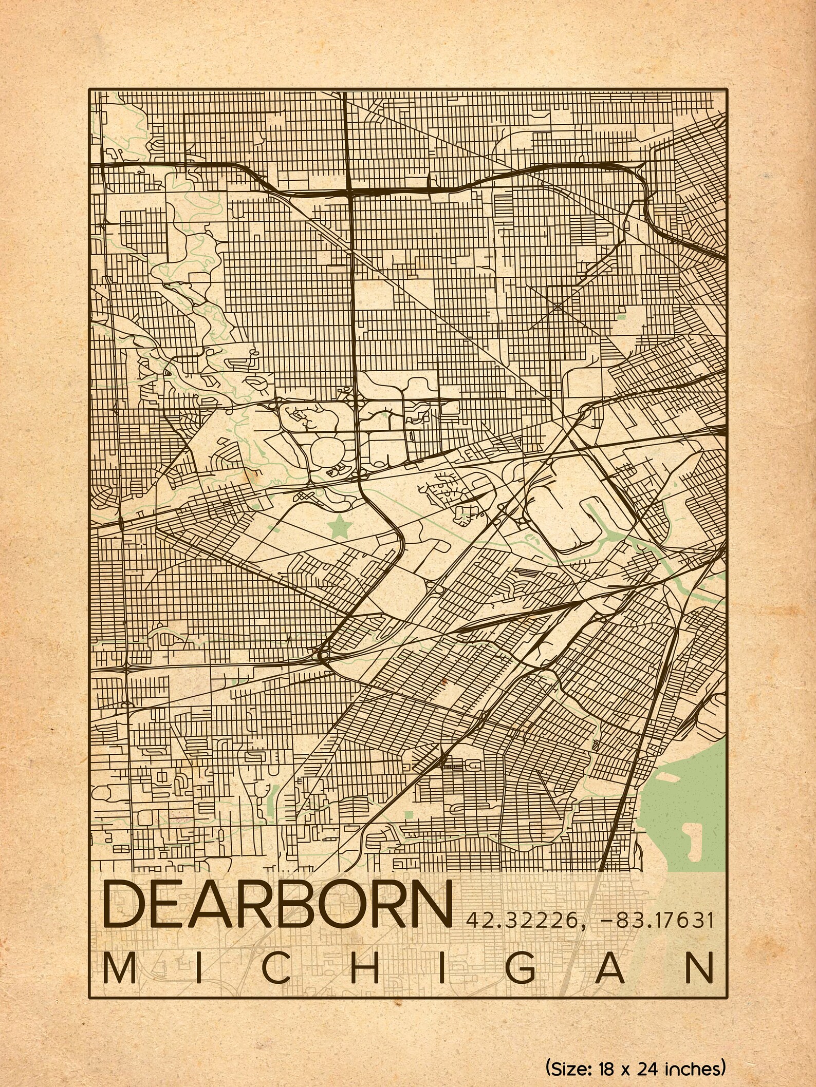 Dearborn City Map Print Poster Antique Vintage Aged Dearborn - Etsy
