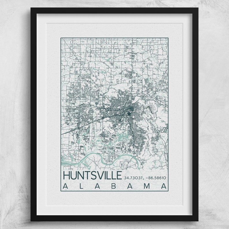 Huntsville Alabama City Map Print Poster Blue Green Huntsville | Etsy
