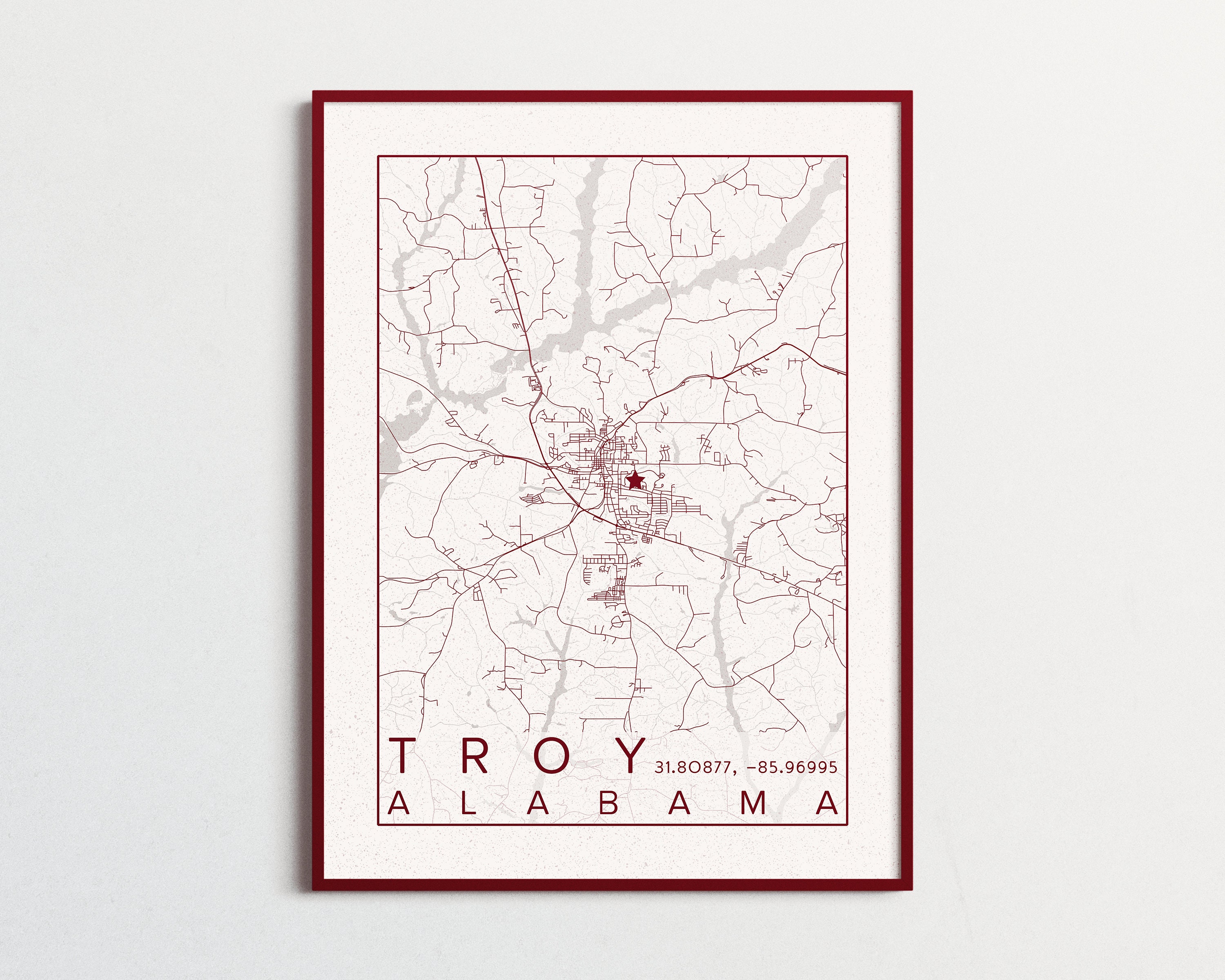 Troy Alabama Map Troy University Poster Print City of AL - Etsy