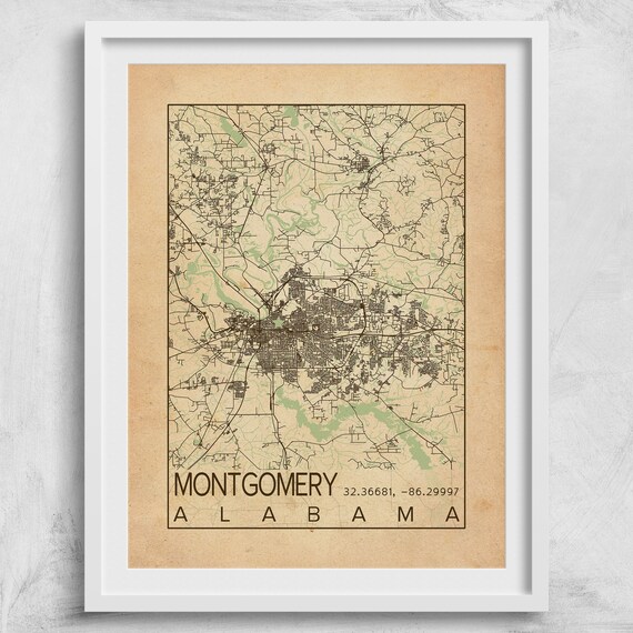 Montgomery Alabama City Map Print Poster Vintage Antique Aged - Etsy