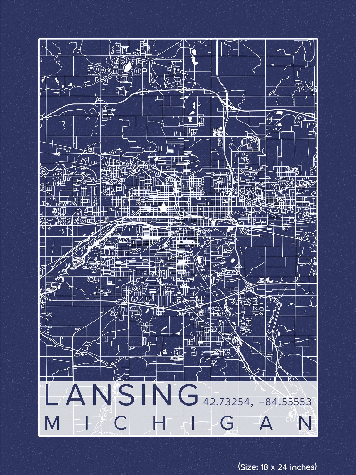 Lansing City Map Print Poster Blueprint Plans Lansing Michigan Etsy
