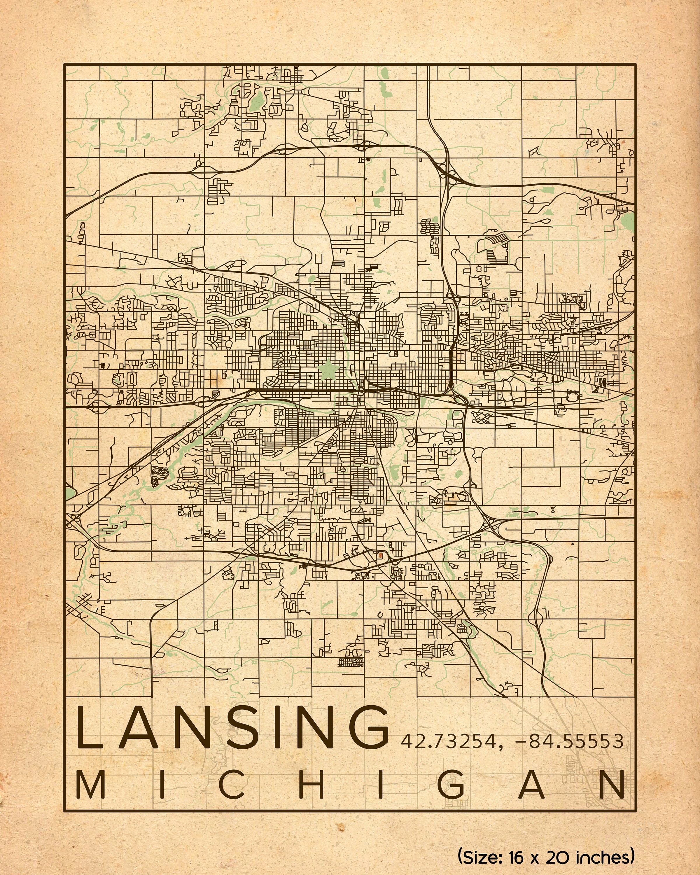 Lansing City Map Print Poster Antique Vintage Aged Lansing - Etsy UK