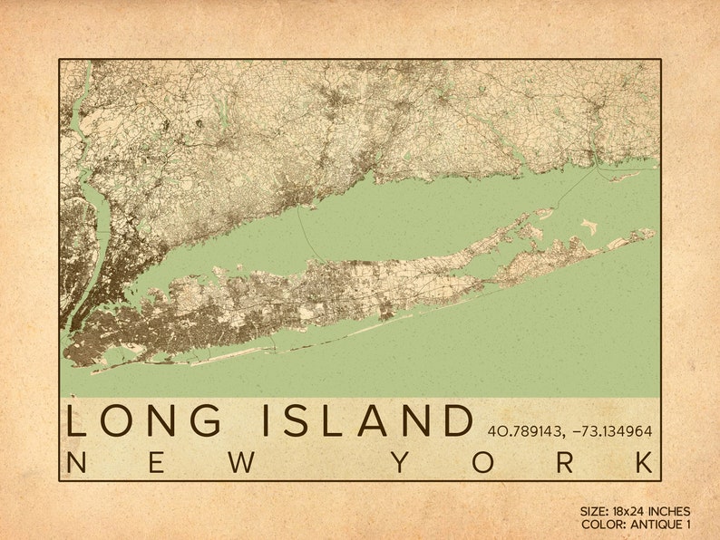 Long Island New York City Map Print Poster Antique Vintage - Etsy