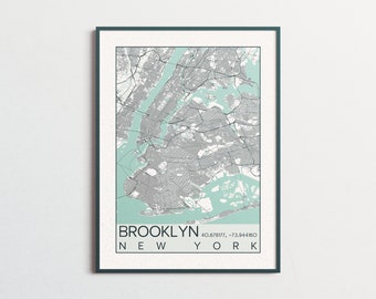 Brooklyn New York City Print, stadsplattegrond, stratenplan kunst, aangepaste kaart Poster, aangepaste kaart afdrukken, stad kaart Wall Art, aangepaste kaart, reizen Poster