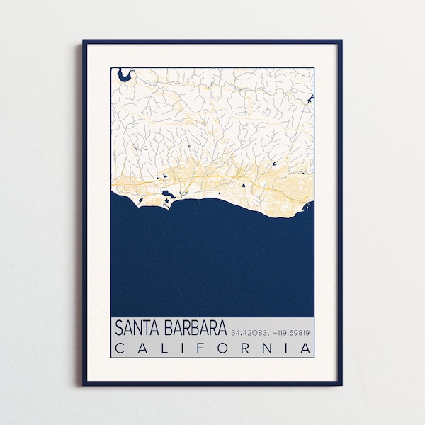 Santa Barbara California Map UC Santa Barbara Poster Print City Gauchos California Custom City Maps Custom University College Poster Art