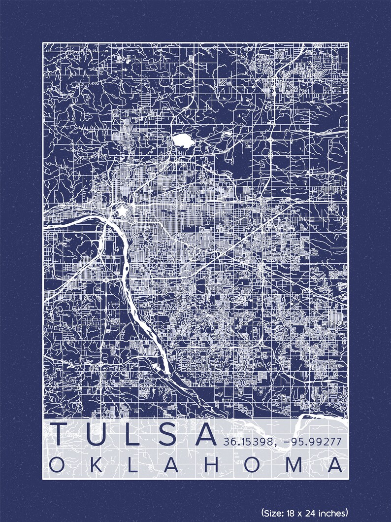 Tulsa Map Print Poster Blueprint Plans Downtown Tulsa Oklahoma Etsy