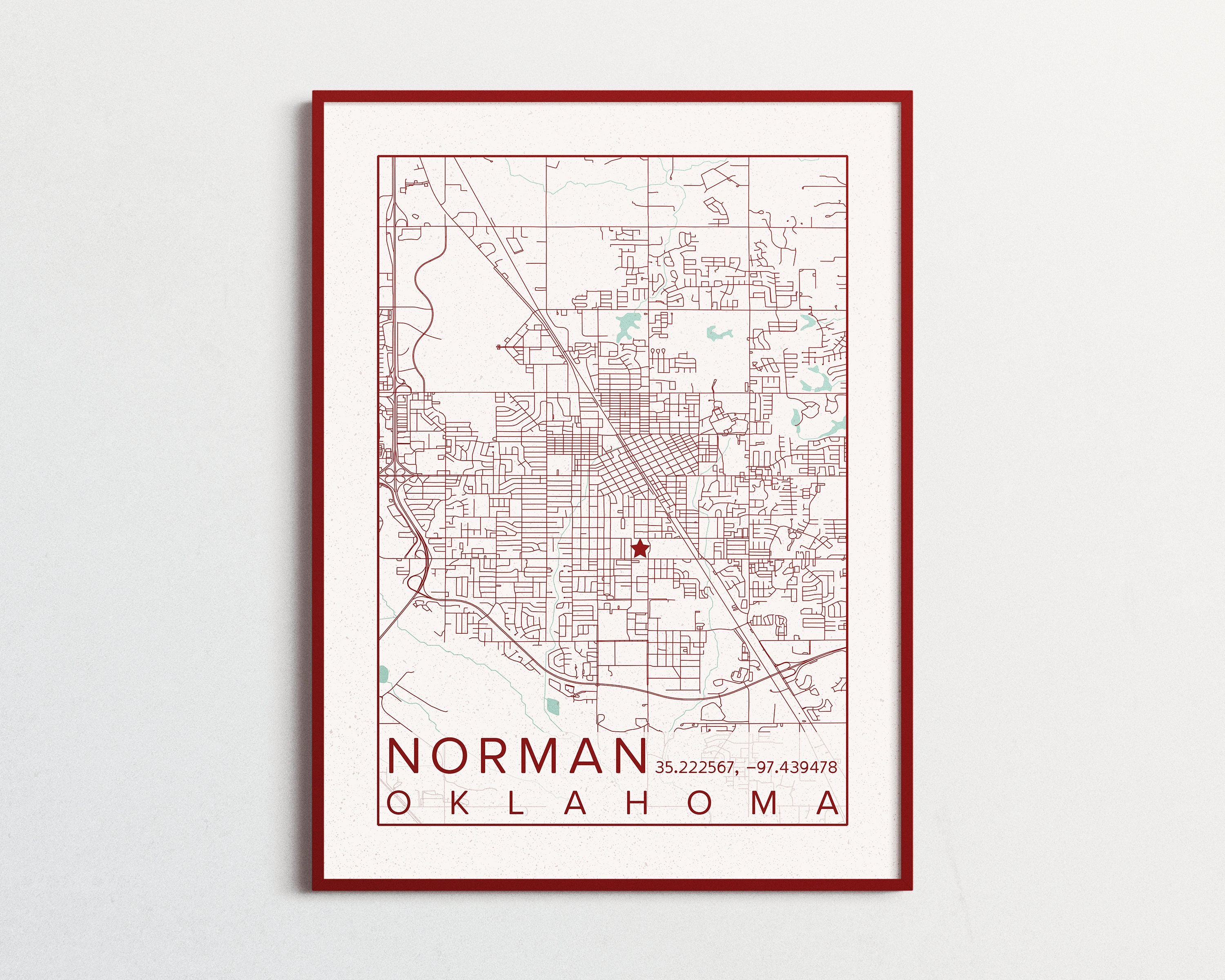 Norman Oklahoma Map University of Oklahoma Poster Print City Sooners