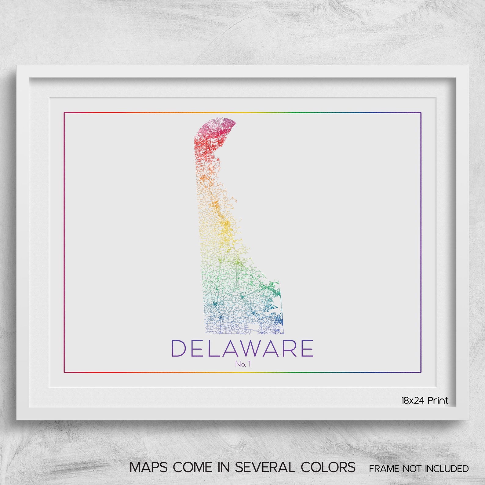Delaware DE State Map Road Map Roadways Different Custom Color - Etsy