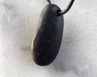 One beach stone pendant, beach pebble necklace in an adjustable black leather cord