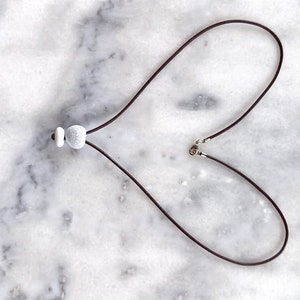 Two beach pebble pendant, two beach stone necklace, beach pebble necklace in black leather cord