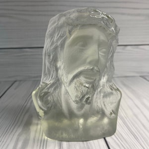 Vintage Viking Glass Clear/ Frosted Jesus Bust - Bookend, Paperweight