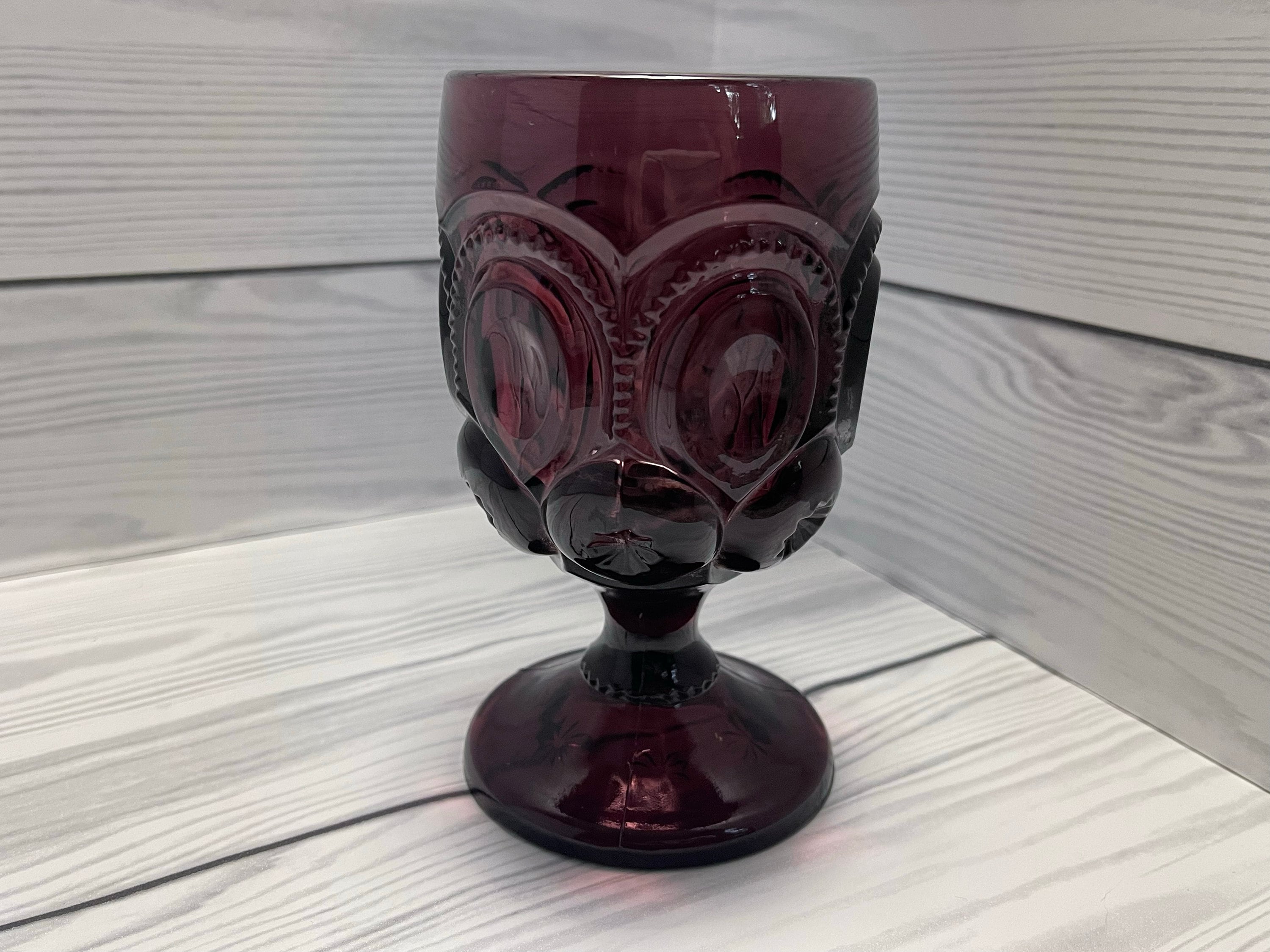 Vintage Amethyst Purple Owl Eye Glass Goblet