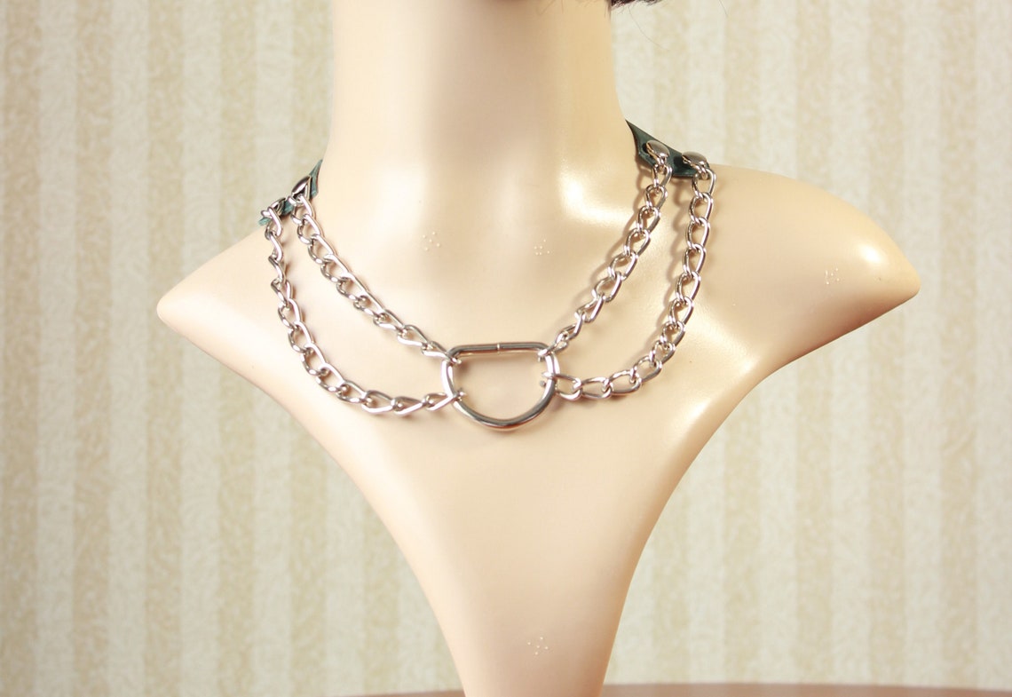 Leather and Chain Collar Etsy