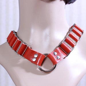 Red Leather Split Ring Woven Collar