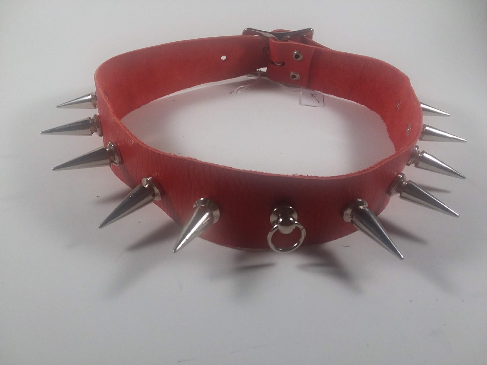Red Leather Spiked Collar Etsy