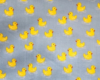 Yellow Rubber Ducks on Blue Cotton Fitted Crib Sheet