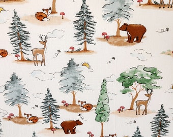 Water Color Forest Wildlife Cotton Fitted Crib Sheet