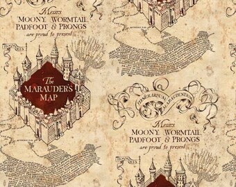 Wizarding School Secret Map Cotton Fabric by the Yard