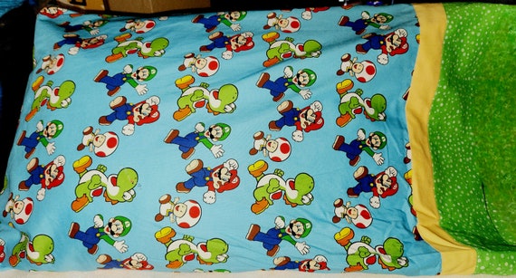 Mario and Friends on Blue Cotton Crib toddler Bedding Etsy
