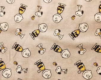 Charlie Brown And Snoopy On Gray Cotton Fabric