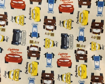 Cars III Friends! Characters on Cream Cotton Fabric