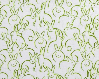 Packed Green Bunnies on White Cotton Fitted Crib or Toddler Bed Sheet