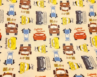 Boys of Radiator Springs on Tan Cotton Fitted Crib or Toddler Bed Sheet