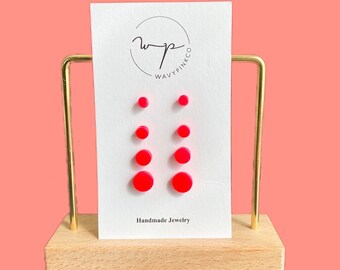 Neon pink stud earrings handmade with polymer clay| second piercing earrings| embedded post|clay stud| unisex studs| 3mm, 4mm, 5mm, 7mm