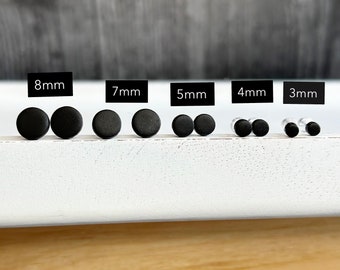 Black matte round stud earrings|men jewelry| second piercing studs| 3mm 4mm 5mm 7mm 8mm|  handmade with clay| embedded post| hypoallergenic