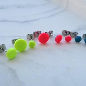 Neon stud earrings, matte black studs unisex, men studs earrings, polymer clay earrings, second piercing,  colorful studs, hypoallergenic,