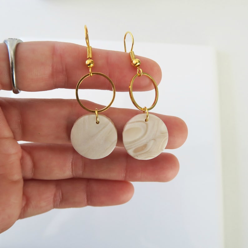 minimalist clay earrings delicate modern jewelry| White marble earrings handmade with polymer clay