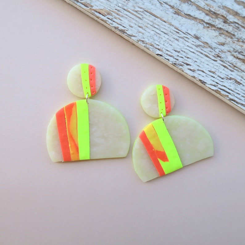Neon statement earrings oversize earrings clay jewelry Etsy