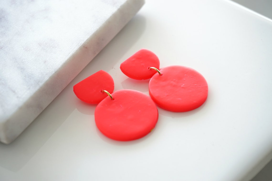 Neon Pink Earrings Handmade With Polymer Clayvibrant Summer Etsy