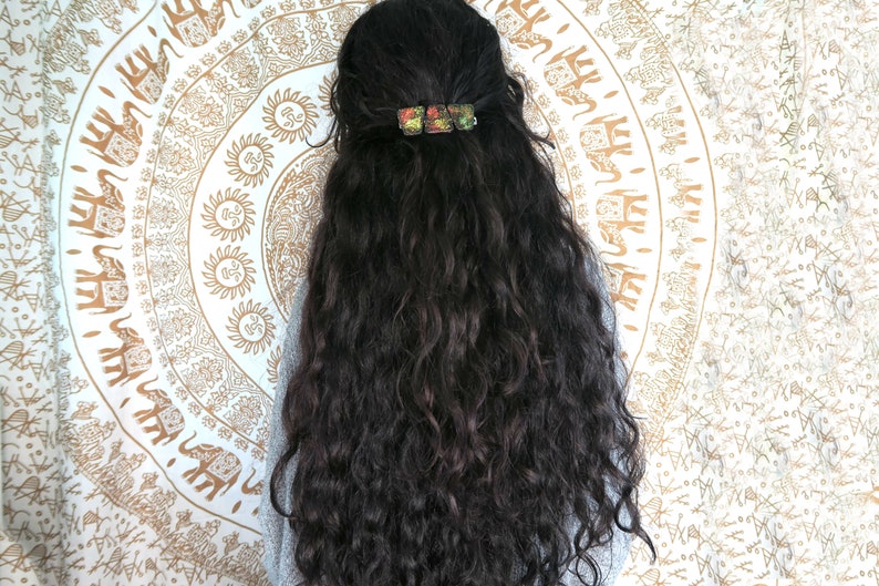 fire glitter handmade with polymer clay holographic glitter hair barrette statement hair piece Hair clip geometric hair accessory