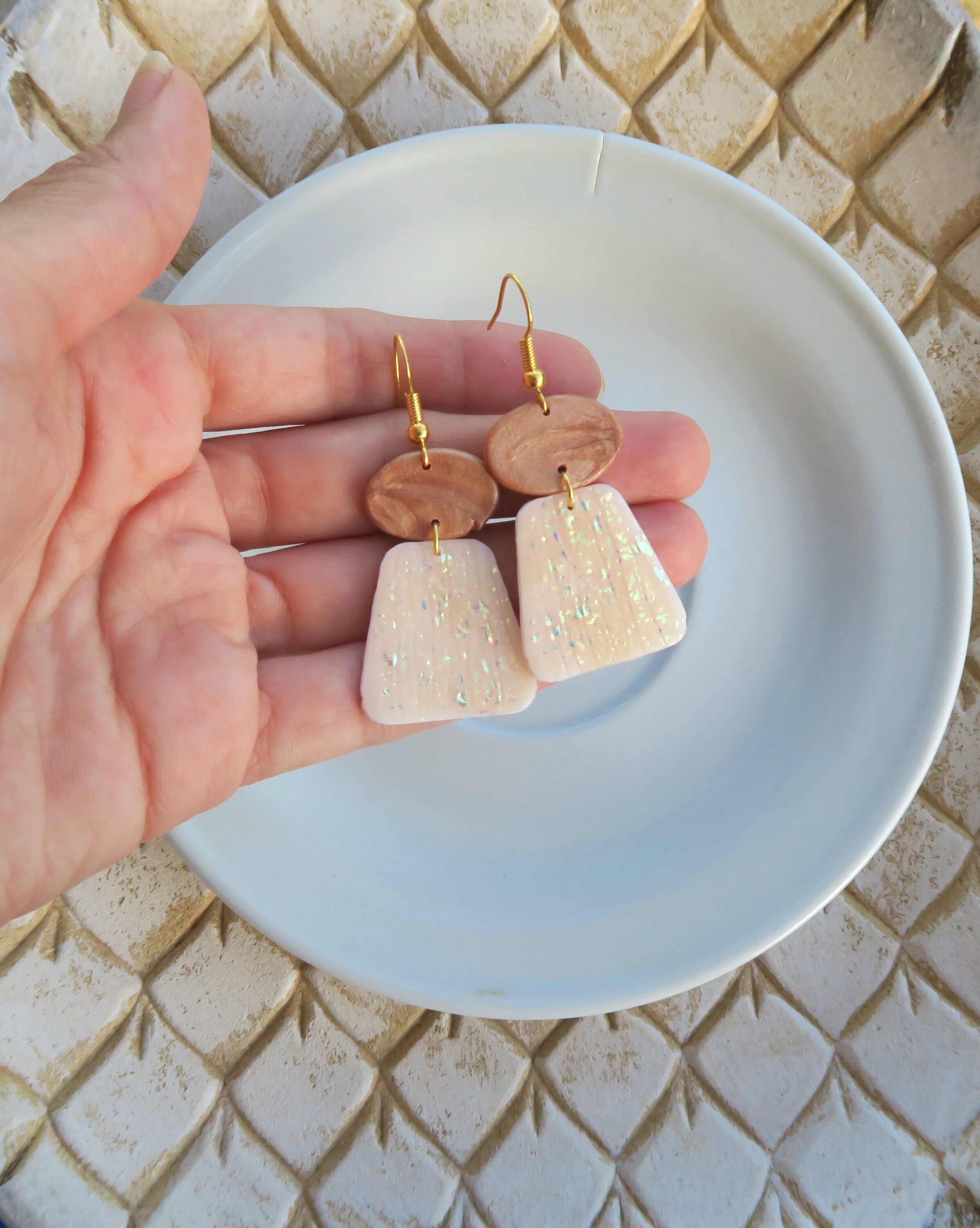 Handmade glitter earrings modern polymer clay earrings Etsy