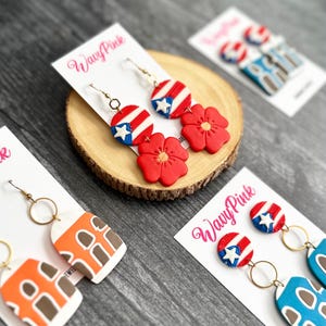 Old San Juan Inspired Puerto Rico Flag Earrings: Handmade Polymer Clay Jewelry