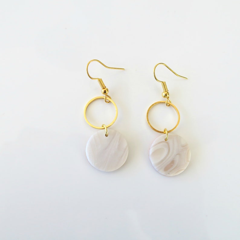 minimalist clay earrings delicate modern jewelry| White marble earrings handmade with polymer clay