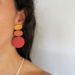 Abstract dangle earrings| statement earrings| red polymer clay earrings| modern jewelry| bohemian earrings| handmade clay jewelry