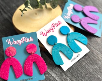 Geometric Polymer Clay Statement Earrings: Teal, Pink, Lavender