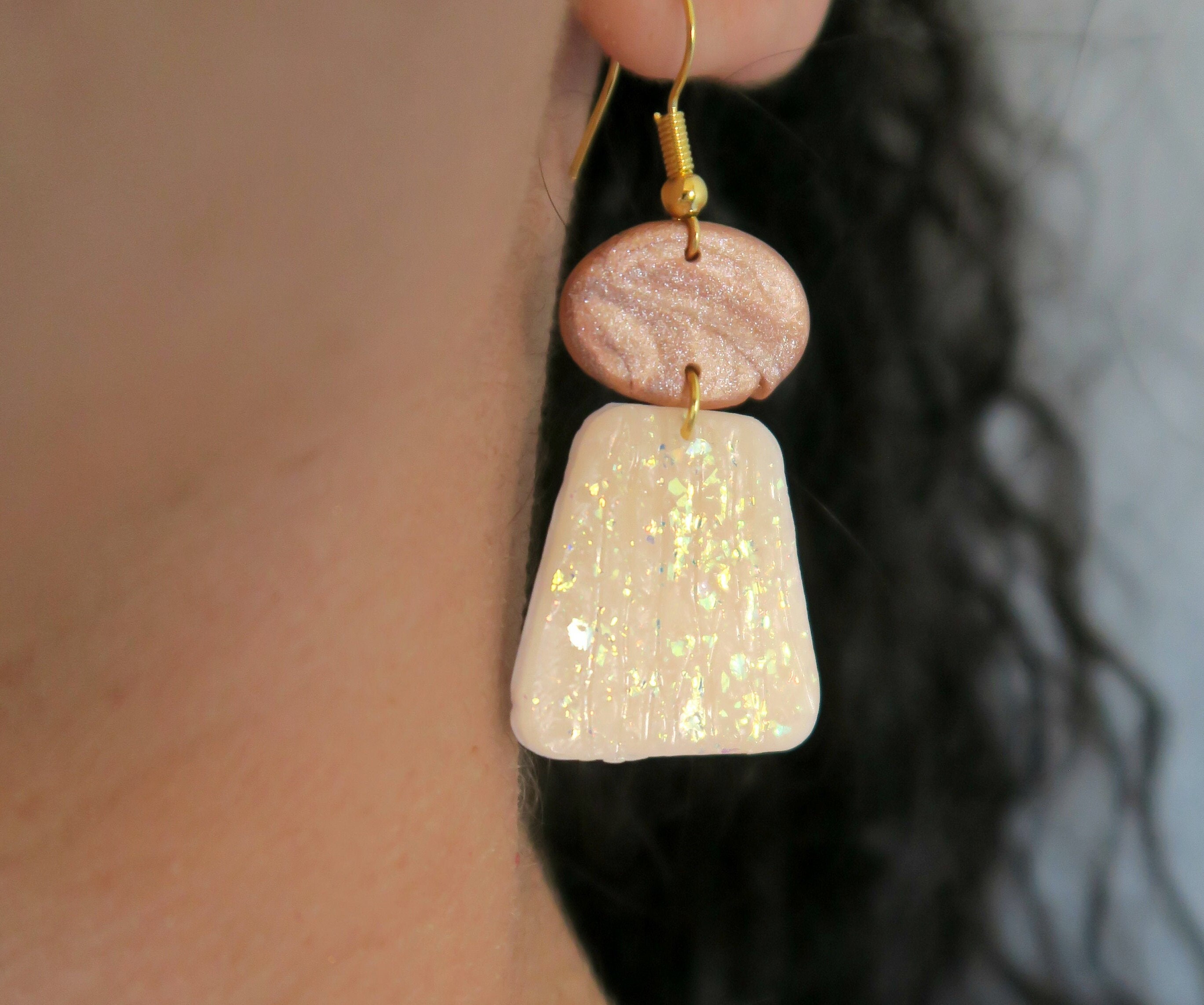 Handmade glitter earrings modern polymer clay earrings Etsy