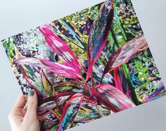 plant art print, cordyline plant, neon art print, contemporary art, pink leaves, 10 x 8 art print, "Neon Erosion", fine art print