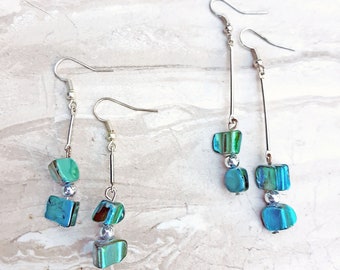 Blue Glass Bead Long Dangle Earrings