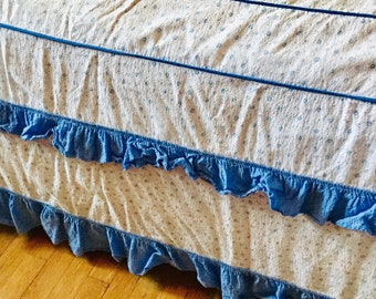 2 Vintage Twin Bedspreads: Blue Floral Ruffle, Country Cottage Decor