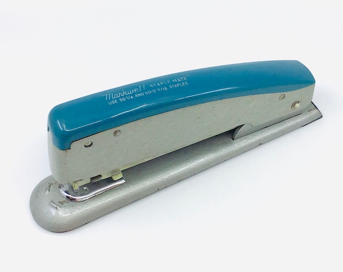 Vintage Markwell Staple Mate Stapler Large Blue Stapler Mid Century