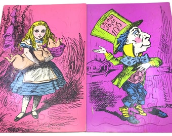 Vintage 1968 Colorforms Alice In Wonderland & The Mad Hatter Tray Puzzles 12”x 18” Complete