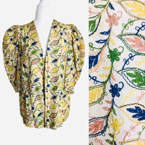 Vintage 1940s Embroidered Swing Jacket Puff Shoulders Womens Size Small Medium