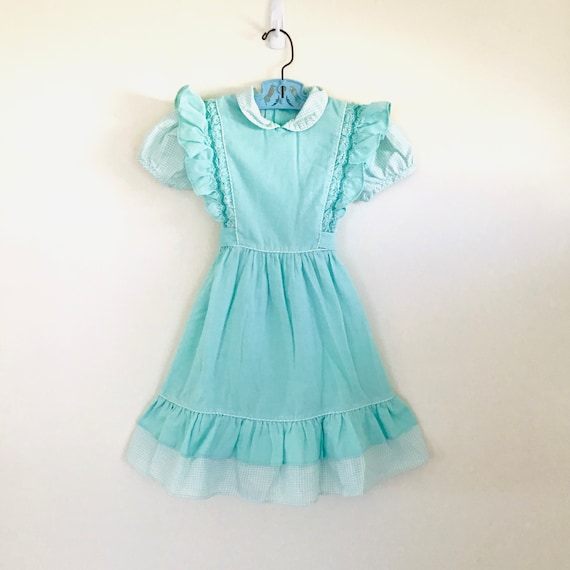 Vintage Polly Flinders Smocked Dress Green Gingham