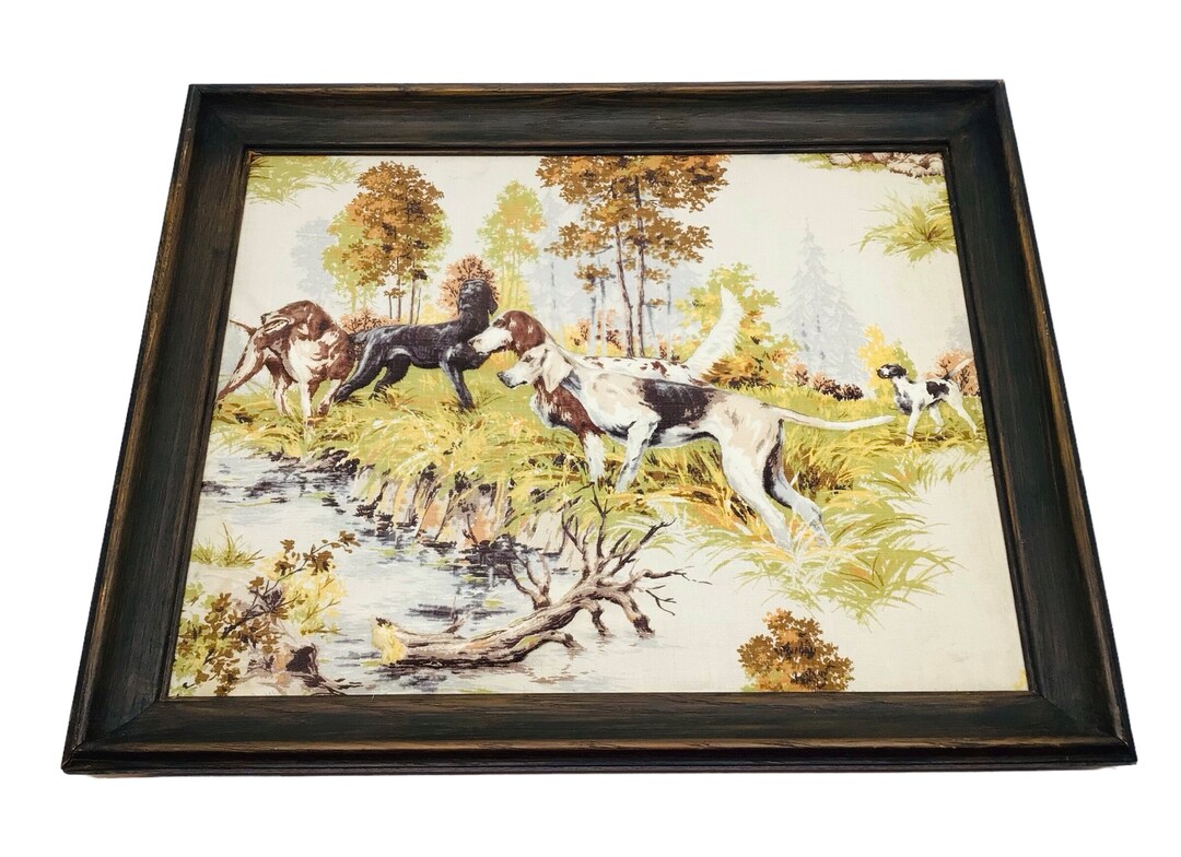 vintage-pointer-hunting-dogs-scene-3d-fabric-picture-wood-frame-20-5-x