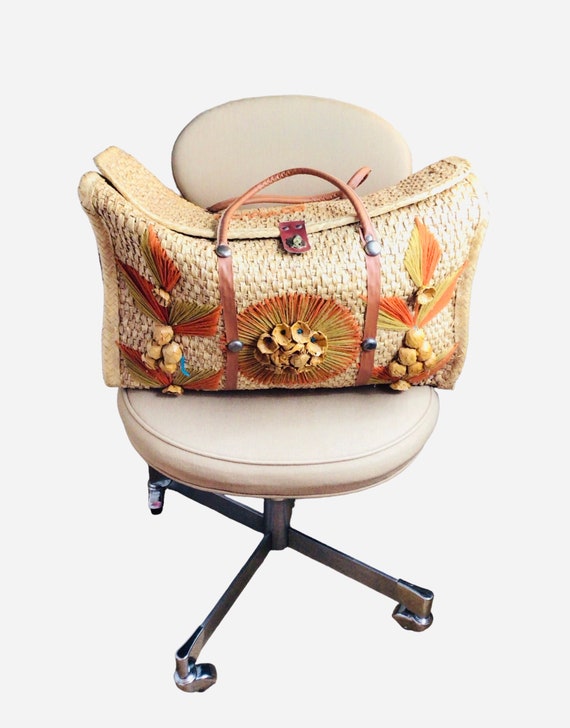 Vintage Woven Straw Raffia Tote Bag: Natural Boho Tro… - Gem